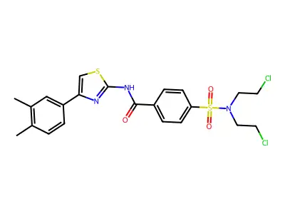 4-[bis(2-chloroethyl)sulfamoyl]-N-[4-(3,4-dimethylphenyl)-1,3-thiazol-2-yl]benzamide structure