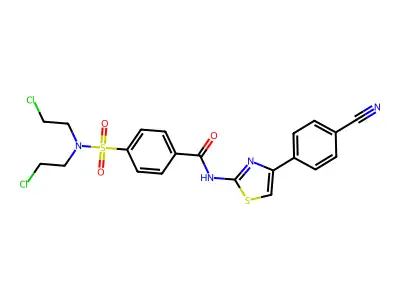 4-[bis(2-chloroethyl)sulfamoyl]-N-[4-(4-cyanophenyl)-1,3-thiazol-2-yl]benzamide structure