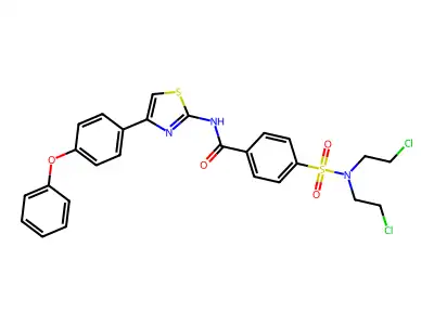 4-[bis(2-chloroethyl)sulfamoyl]-N-[4-(4-phenoxyphenyl)-1,3-thiazol-2-yl]benzamide structure