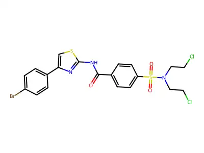 4-[bis(2-chloroethyl)sulfamoyl]-N-[4-(4-bromophenyl)-1,3-thiazol-2-yl]benzamide structure