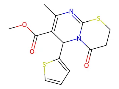 methyl 8-methyl-4-oxo-6-thiophen-2-yl-3,6-dihydro-2H-pyrimido[2,1-b][1,3]thiazine-7-carboxylate structure