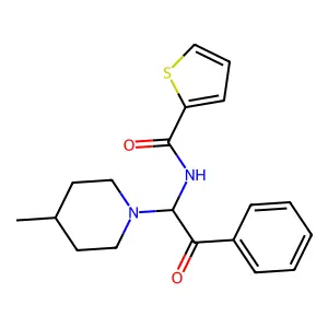 N-[1-(4-methylpiperidin-1-yl)-2-oxo-2-phenylethyl]thiophene-2-carboxamide structure