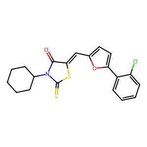 (5E)-5-[[5-(2-chlorophenyl)furan-2-yl]methylidene]-3-cyclohexyl-2-sulfanylidene-1,3-thiazolidin-4-one structure