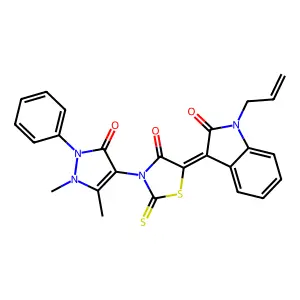 1-allyl-3-[3-(1,5-dimethyl-3-oxo-2-phenyl-2,3-dihydro-1H-pyrazol-4-yl)-4-oxo-2-thioxo-1,3-thiazolidin-5-ylidene]-1,3-dihydro-2H-indol-2-one structure