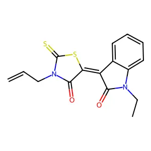 3-allyl-5-(1-ethyl-2-oxo-1,2-dihydro-3H-indol-3-yliden)-2-thioxo-1,3-thiazolan-4-one structure
