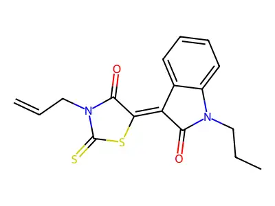 3-allyl-5-(2-oxo-1-propyl-1,2-dihydro-3H-indol-3-yliden)-2-thioxo-1,3-thiazolan-4-one structure