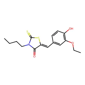 (5Z)-3-butyl-5-(3-ethoxy-4-hydroxybenzylidene)-2-thioxo-1,3-thiazolidin-4-one structure