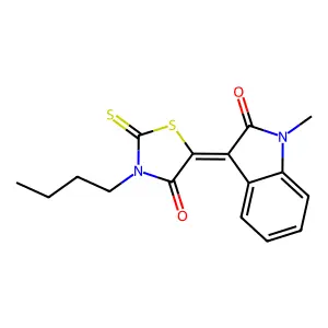 (5Z)-3-butyl-5-(1-methyl-2-oxoindol-3-ylidene)-2-sulfanylidene-1,3-thiazolidin-4-one structure