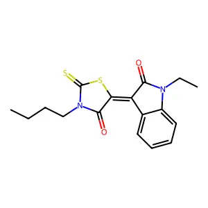 (5Z)-3-butyl-5-(1-ethyl-2-oxoindol-3-ylidene)-2-sulfanylidene-1,3-thiazolidin-4-one structure