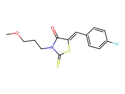 (5Z)-5-(4-fluorobenzylidene)-3-(3-methoxypropyl)-2-thioxo-1,3-thiazolidin-4-one structure