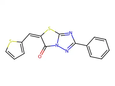 (5E)-2-phenyl-5-(thiophen-2-ylmethylidene)[1,3]thiazolo[3,2-b][1,2,4]triazol-6(5H)-one structure