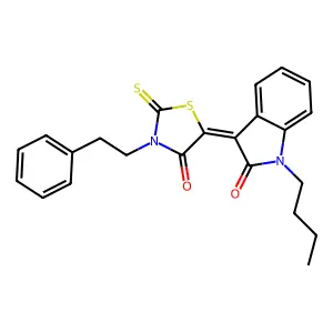 (3Z)-1-butyl-3-[4-oxo-3-(2-phenylethyl)-2-thioxo-1,3-thiazolidin-5-ylidene]-1,3-dihydro-2H-indol-2-one structure