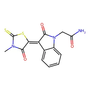 2-[(3Z)-3-(3-methyl-4-oxo-2-thioxo-1,3-thiazolidin-5-ylidene)-2-oxo-2,3-dihydro-1H-indol-1-yl]acetamide structure