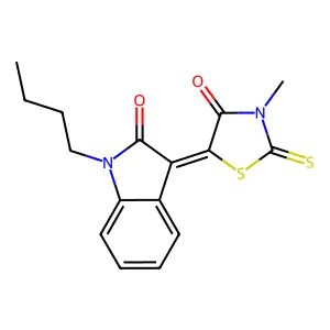 (3Z)-1-butyl-3-(3-methyl-4-oxo-2-thioxo-1,3-thiazolidin-5-ylidene)-1,3-dihydro-2H-indol-2-one structure