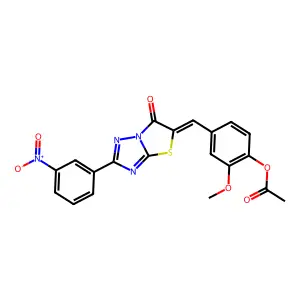 [2-methoxy-4-[(E)-[2-(3-nitrophenyl)-6-oxo-[1,3]thiazolo[3,2-b][1,2,4]triazol-5-ylidene]methyl]phenyl] acetate structure