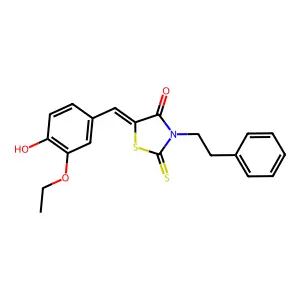 (5Z)-5-(3-ethoxy-4-hydroxybenzylidene)-3-(2-phenylethyl)-2-thioxo-1,3-thiazolidin-4-one structure