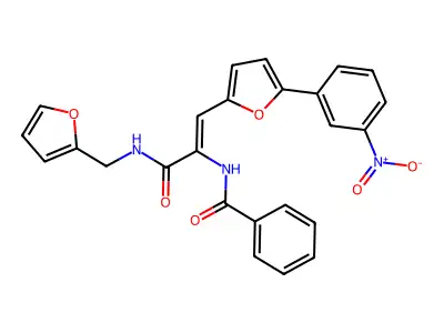 N-[(Z)-3-(furan-2-ylmethylamino)-1-[5-(3-nitrophenyl)furan-2-yl]-3-oxoprop-1-en-2-yl]benzamide structure