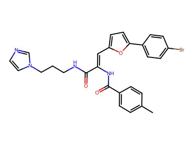 N-[(1Z)-1-[5-(4-bromophenyl)furan-2-yl]-3-{[3-(1H-imidazol-1-yl)propyl]amino}-3-oxoprop-1-en-2-yl]-4-methylbenzamide structure