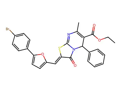 ethyl 2-{[5-(4-bromophenyl)-2-furyl]methylene}-7-methyl-3-oxo-5-phenyl-2,3-dihydro-5H-[1,3]thiazolo[3,2-a]pyrimidine-6-carboxylate structure