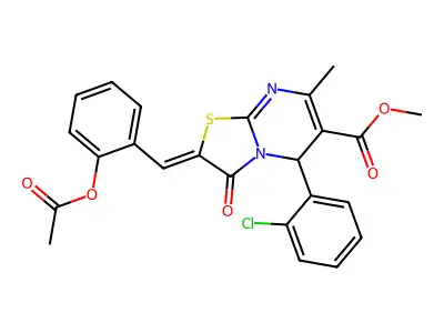 methyl (2Z)-2-[(2-acetyloxyphenyl)methylidene]-5-(2-chlorophenyl)-7-methyl-3-oxo-5H-[1,3]thiazolo[3,2-a]pyrimidine-6-carboxylate structure