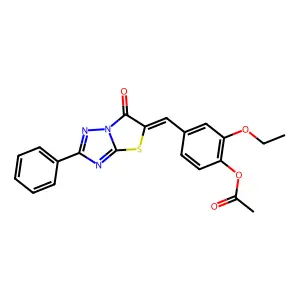 2-ethoxy-4-[(E)-(6-oxo-2-phenyl[1,3]thiazolo[3,2-b][1,2,4]triazol-5(6H)-ylidene)methyl]phenyl acetate structure