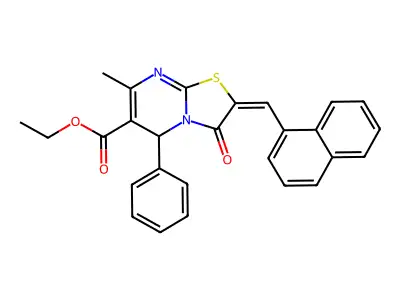 ethyl (2E)-7-methyl-2-[(naphthalen-1-yl)methylidene]-3-oxo-5-phenyl-2H,3H,5H-[1,3]thiazolo[3,2-a]pyrimidine-6-carboxylate structure