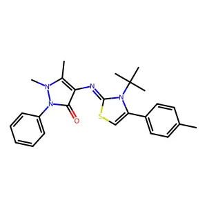 (Z)-4-((3-(tert-butyl)-4-(p-tolyl)thiazol-2(3H)-ylidene)amino)-1,5-dimethyl-2-phenyl-1H-pyrazol-3(2H)-one structure
