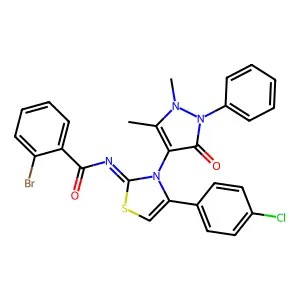 (Z)-2-bromo-N-(4-(4-chlorophenyl)-3-(1,5-dimethyl-3-oxo-2-phenyl-2,3-dihydro-1H-pyrazol-4-yl)thiazol-2(3H)-ylidene)benzamide structure