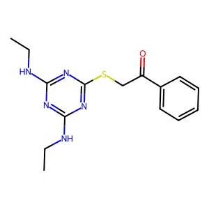 2-((4,6-Bis(ethylamino)-1,3,5-triazin-2-yl)thio)-1-phenylethanone structure