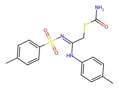 S-[2-(4-methylanilino)-2-(4-methylphenyl)sulfonyliminoethyl] carbamothioate structure