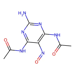 N,N'-(2-amino-5-nitrosopyrimidine-4,6-diyl)bisacetamide structure