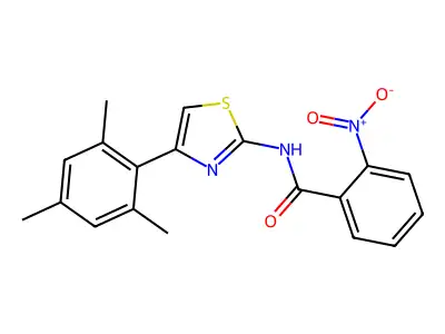 2-nitro-N-[4-(2,4,6-trimethylphenyl)-1,3-thiazol-2-yl]benzamide structure