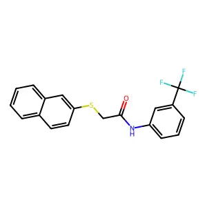 2-naphthalen-2-ylsulfanyl-N-[3-(trifluoromethyl)phenyl]acetamide structure