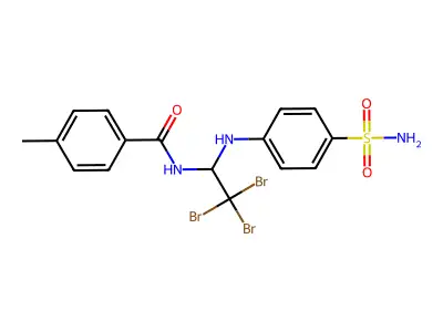 4-methyl-N-[2,2,2-tribromo-1-(4-sulfamoylanilino)ethyl]benzamide structure