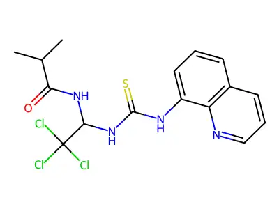 2-methyl-N-[2,2,2-trichloro-1-(quinolin-8-ylcarbamothioylamino)ethyl]propanamide structure