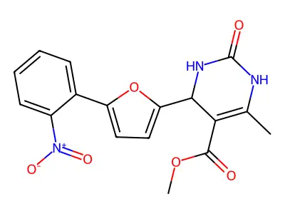 methyl 6-methyl-4-[5-(2-nitrophenyl)furan-2-yl]-2-oxo-1,2,3,4-tetrahydropyrimidine-5-carboxylate structure