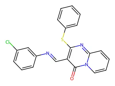 3-{(E)-[(3-chlorophenyl)imino]methyl}-2-(phenylsulfanyl)-4H-pyrido[1,2-a]pyrimidin-4-one structure