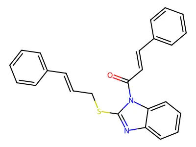 (E)-3-phenyl-1-[2-[(E)-3-phenylprop-2-enyl]sulfanylbenzimidazol-1-yl]prop-2-en-1-one structure