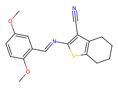 2-[[(2,5-Dimethoxyphenyl)methylene]amino]-4,5,6,7-tetrahydrobenzo[b]thiophene-3-carbonitrile structure
