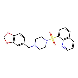 8-({4-[(2H-1,3-benzodioxol-5-yl)methyl]piperazin-1-yl}sulfonyl)quinoline structure