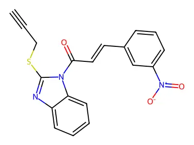 (E)-3-(3-nitrophenyl)-1-(2-prop-2-ynylsulfanylbenzimidazol-1-yl)prop-2-en-1-one structure