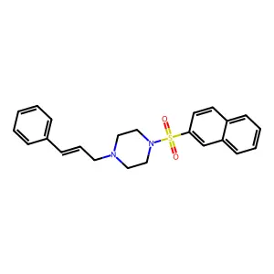 1-(naphthalene-2-sulfonyl)-4-[(2E)-3-phenylprop-2-en-1-yl]piperazine structure