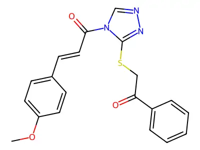 (2E)-3-(4-methoxyphenyl)-1-{3-[(2-oxo-2-phenylethyl)sulfanyl]-4H-1,2,4-triazol-4-yl}prop-2-en-1-one structure
