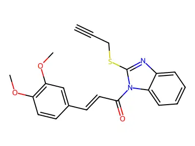 (E)-3-(3,4-dimethoxyphenyl)-1-(2-prop-2-ynylsulfanylbenzimidazol-1-yl)prop-2-en-1-one structure