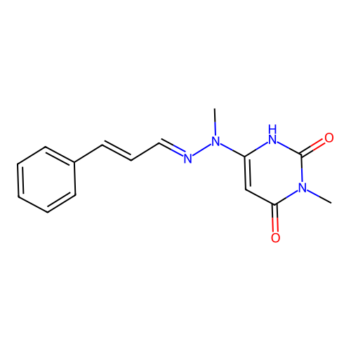 3-methyl-6-[methyl-[(E)-[(E)-3-phenylprop-2-enylidene]amino]amino]-1H-pyrimidine-2,4-dione structure