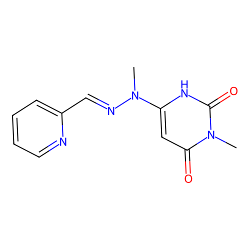 3-methyl-6-[(2E)-1-methyl-2-(pyridin-2-ylmethylidene)hydrazinyl]pyrimidine-2,4(1H,3H)-dione structure