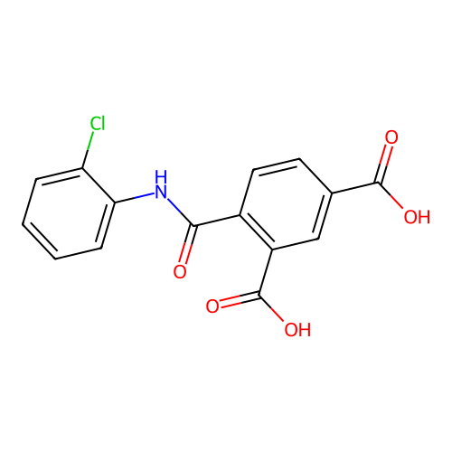 4-[N-(2-chlorophenyl)carbamoyl]benzene-1,3-dicarboxylic acid structure
