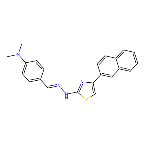 (E)-N,N-dimethyl-4-((2-(4-(naphthalen-2-yl)thiazol-2-yl)hydrazono)methyl)aniline structure