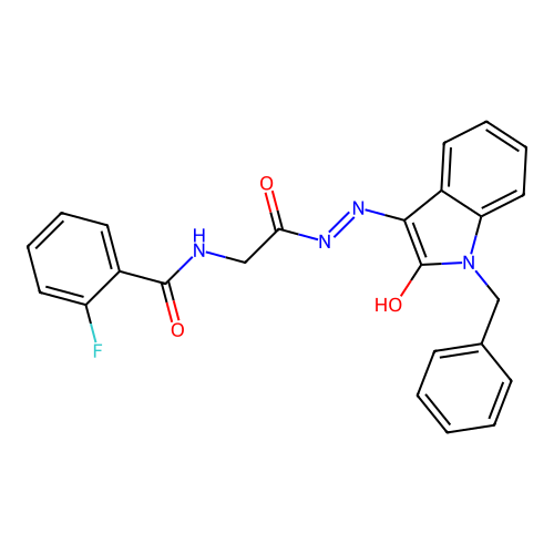 N-({N'-[(3E)-1-BENZYL-2-OXO-2,3-DIHYDRO-1H-INDOL-3-YLIDENE]HYDRAZINECARBONYL}METHYL)-2-FLUOROBENZAMIDE structure