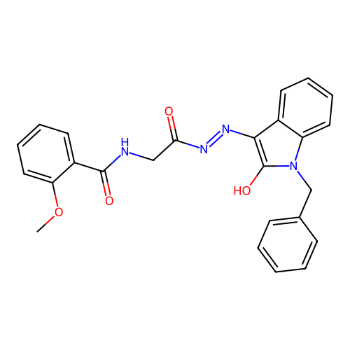 (E)-N-(2-(2-(1-benzyl-2-oxoindolin-3-ylidene)hydrazinyl)-2-oxoethyl)-2-methoxybenzamide structure